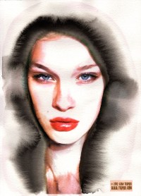 Portrait with winter fur - watercolor