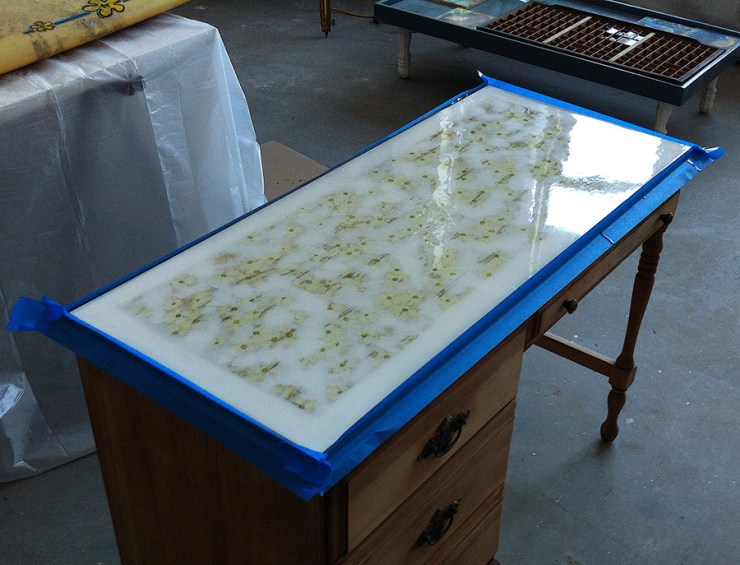 Table top with art resin laminate